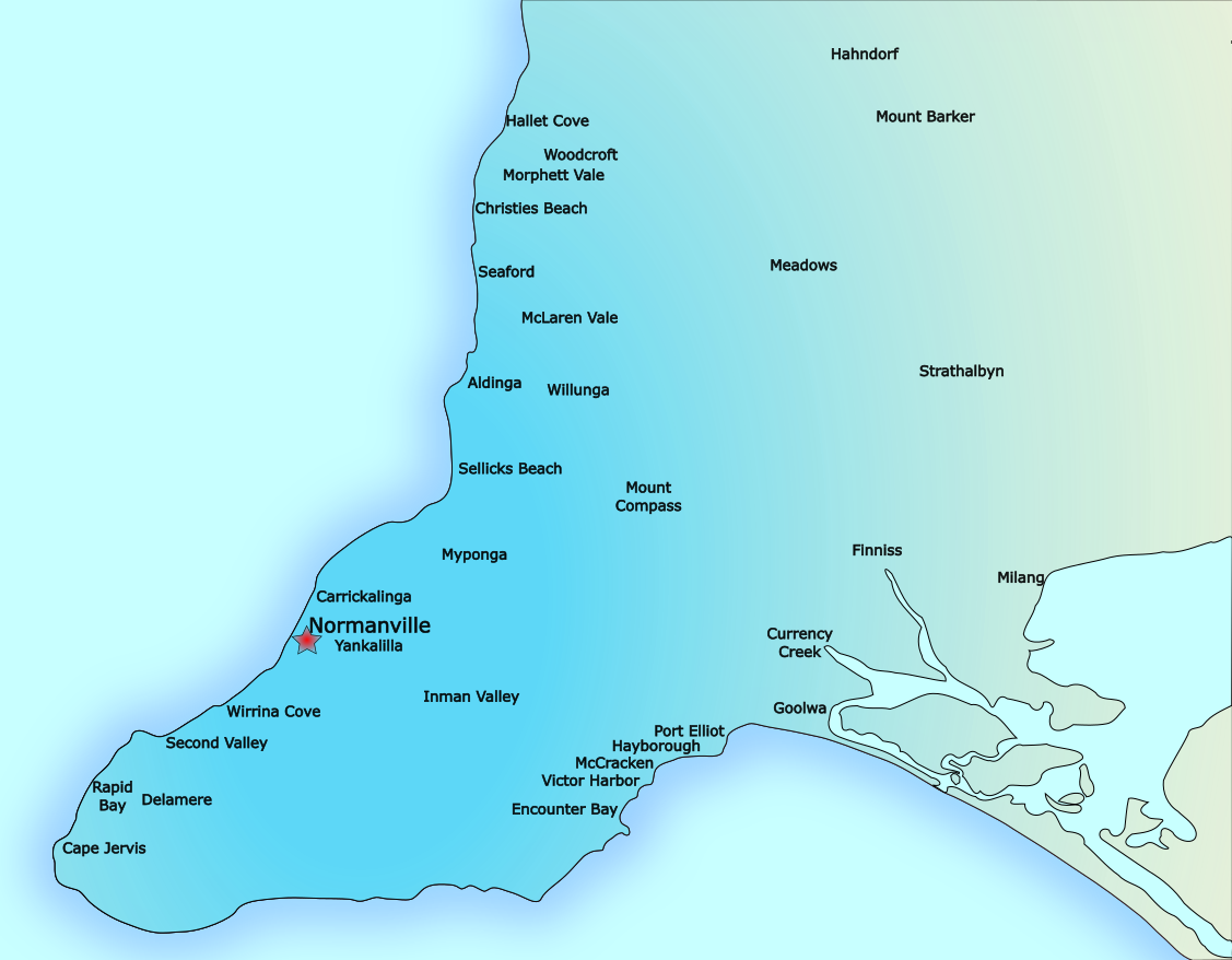 Map of the Fleurieu Peninsula and nearby service area